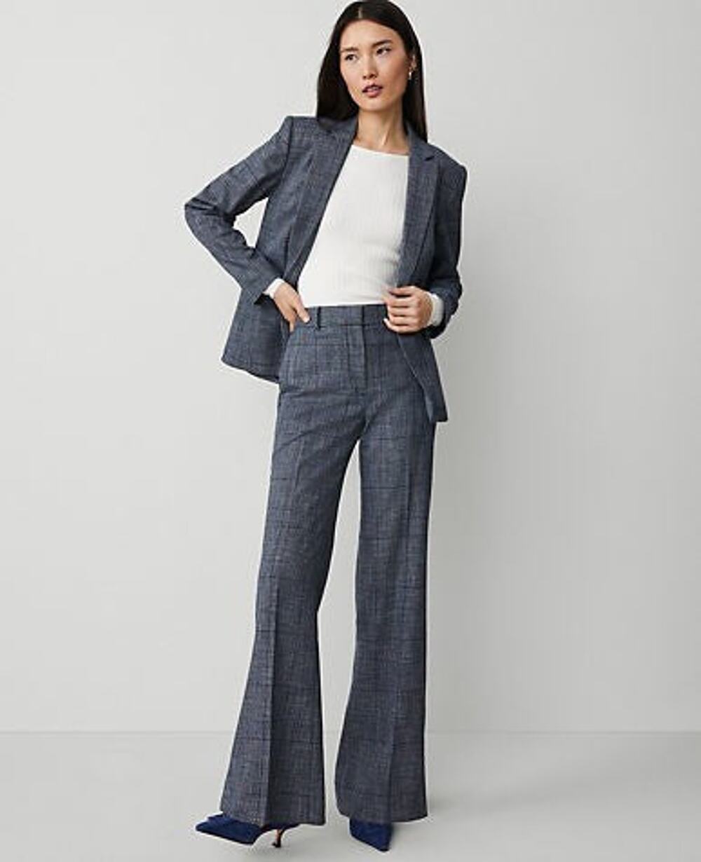 Ann Taylor The Petite Trouser Pant In Plaid in Navy/White Combo - 12
